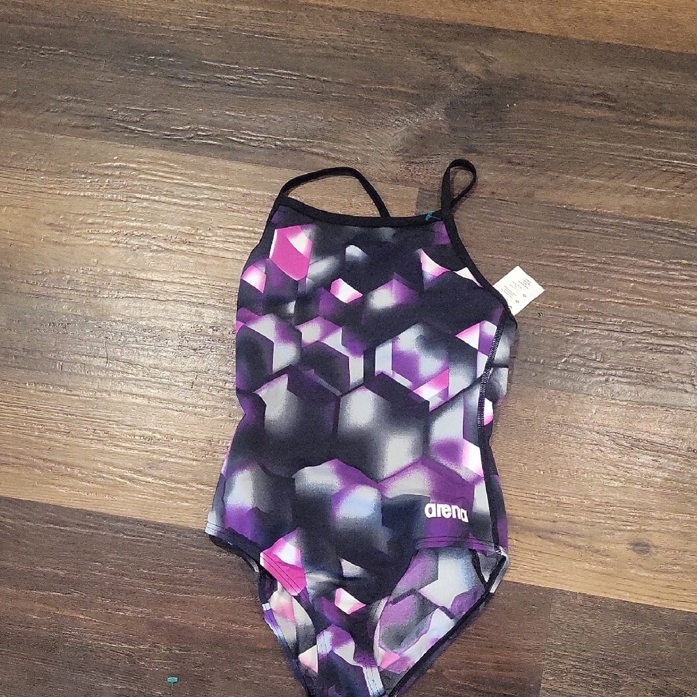 Arena Kids One Piece - Purple and Black HExagon Pattern